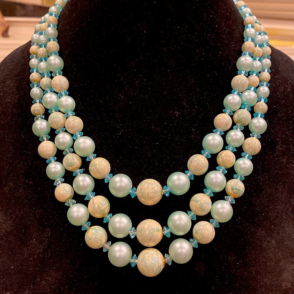 Hong Kong 3 Strand Beaded Necklace.